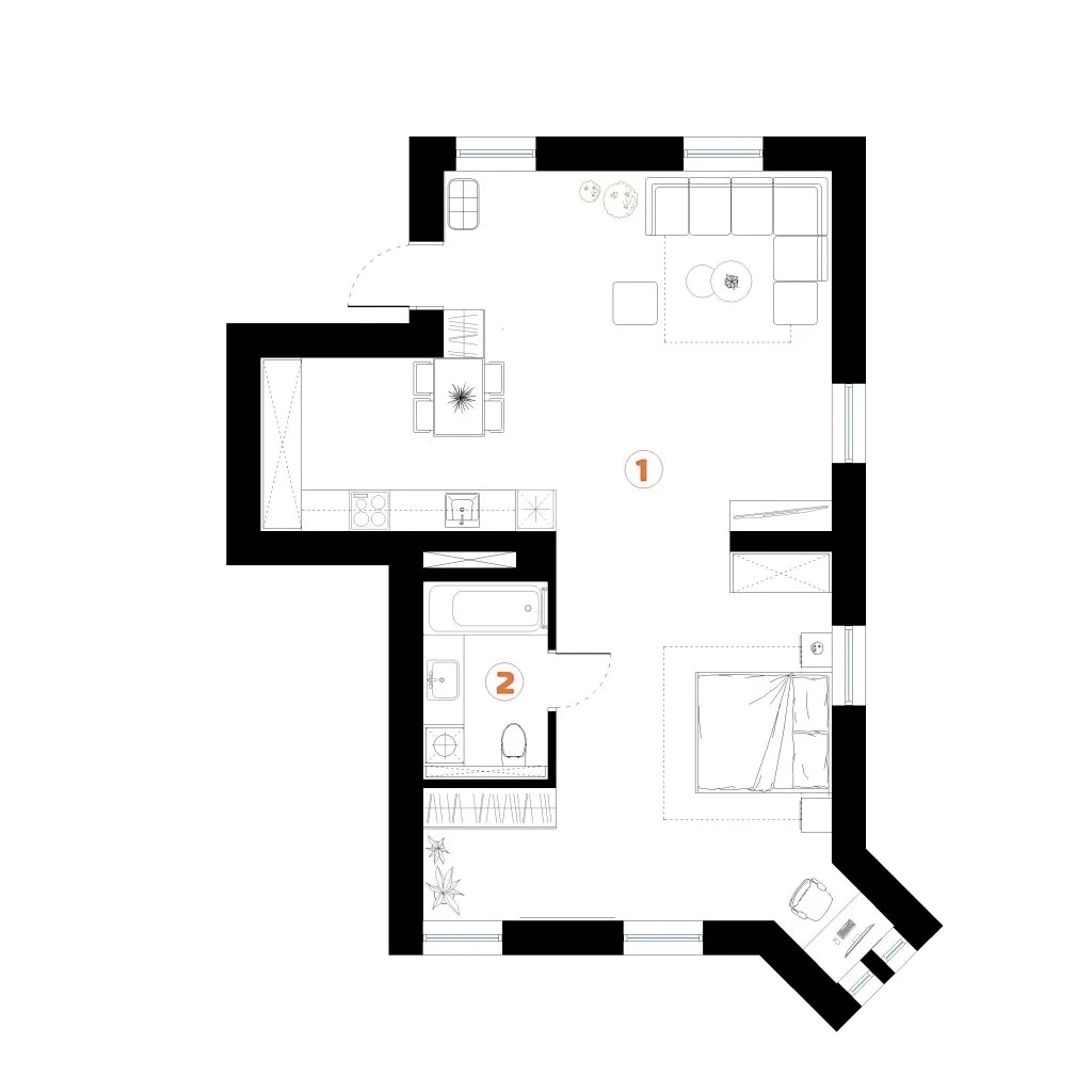 Buto Nr. 02 planas su sunumeruotomis patalpomis